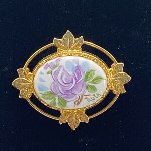 Gold and Purple Floral Brooch